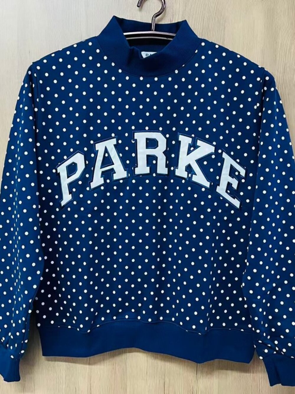 PARKE Blue Polka Dot Mock Neck Sweatshirt